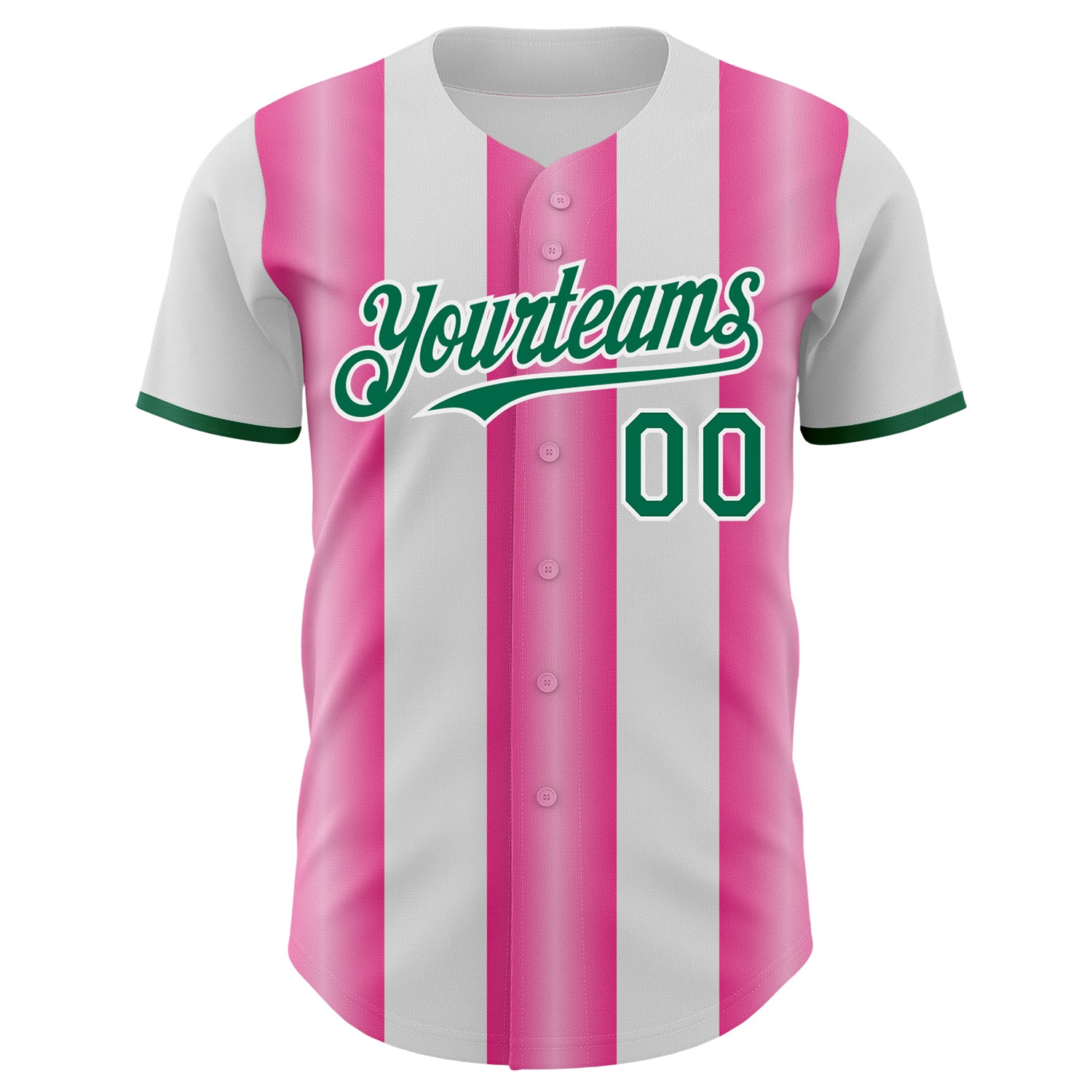 Custom White Kelly Green-Pink Gradient Vertical Stripe Argentina Style Authentic Baseball Jersey view 2