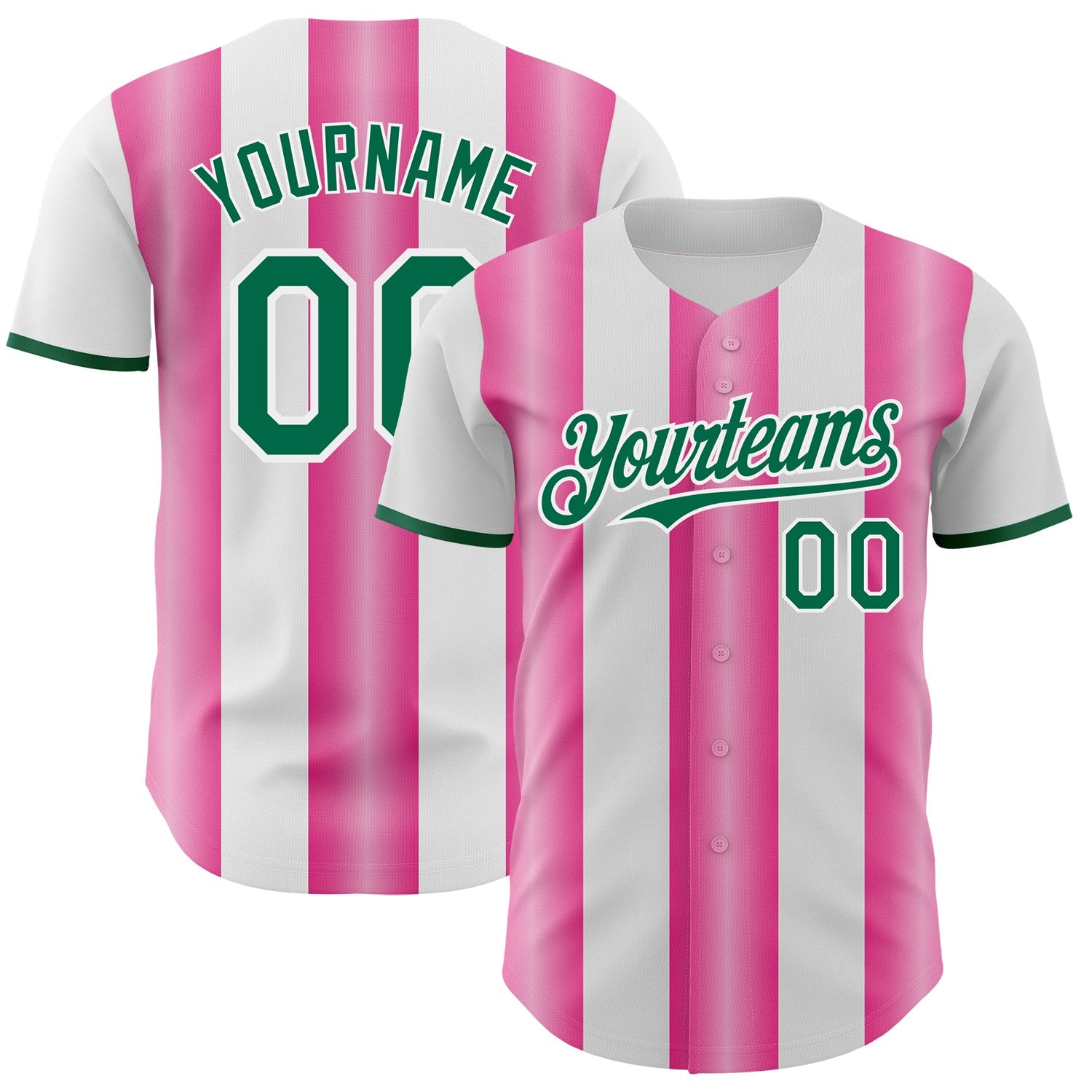 Custom White Kelly Green-Pink Gradient Vertical Stripe Argentina Style Authentic Baseball Jersey - Main View