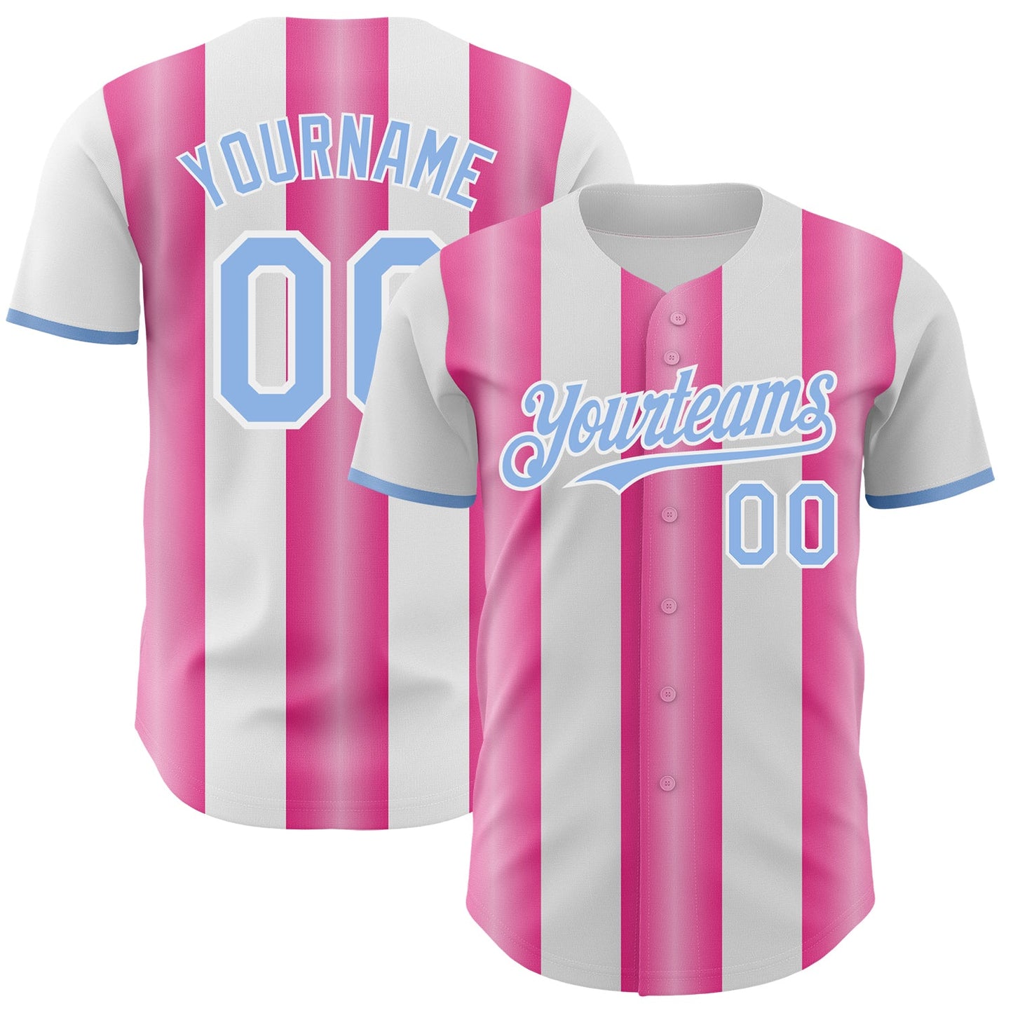 Custom White Light Blue-Pink Gradient Vertical Stripe Argentina Style Authentic Baseball Jersey - Main View