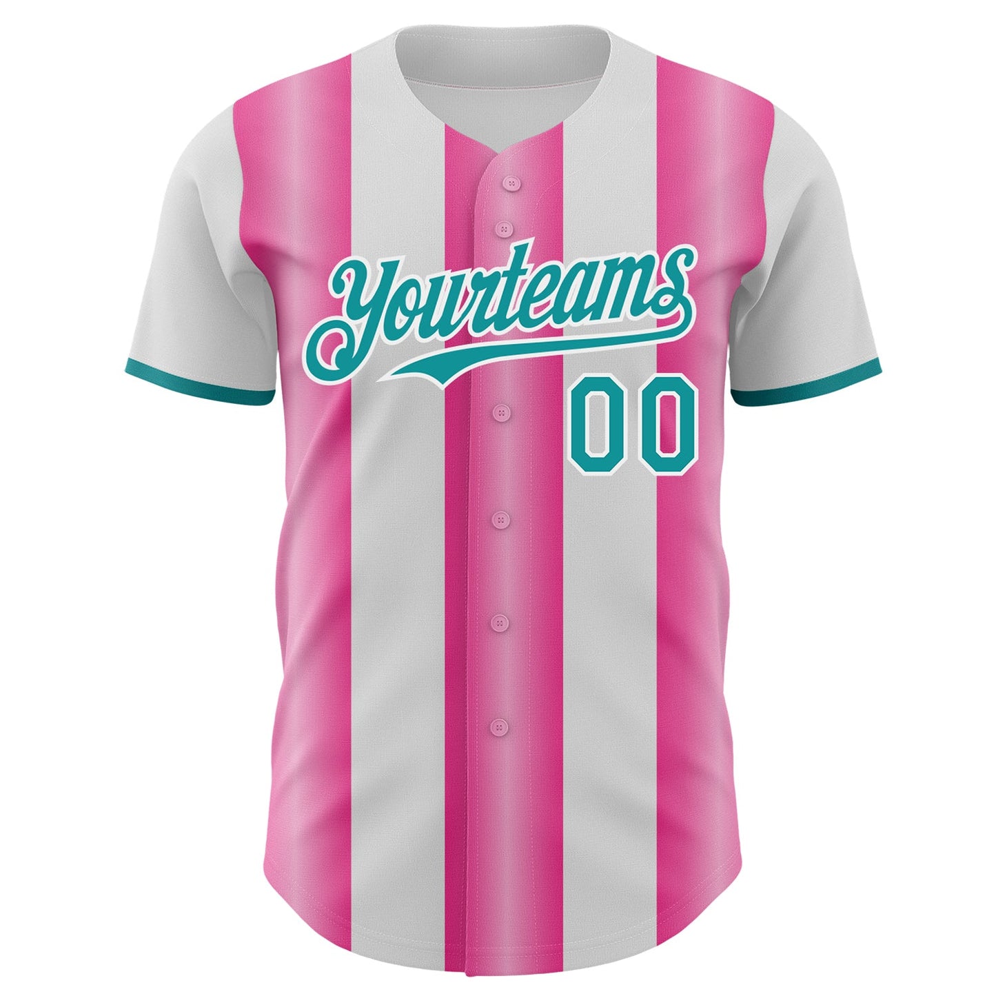 Custom White Teal-Pink Gradient Vertical Stripe Argentina Style Authentic Baseball Jersey view 2