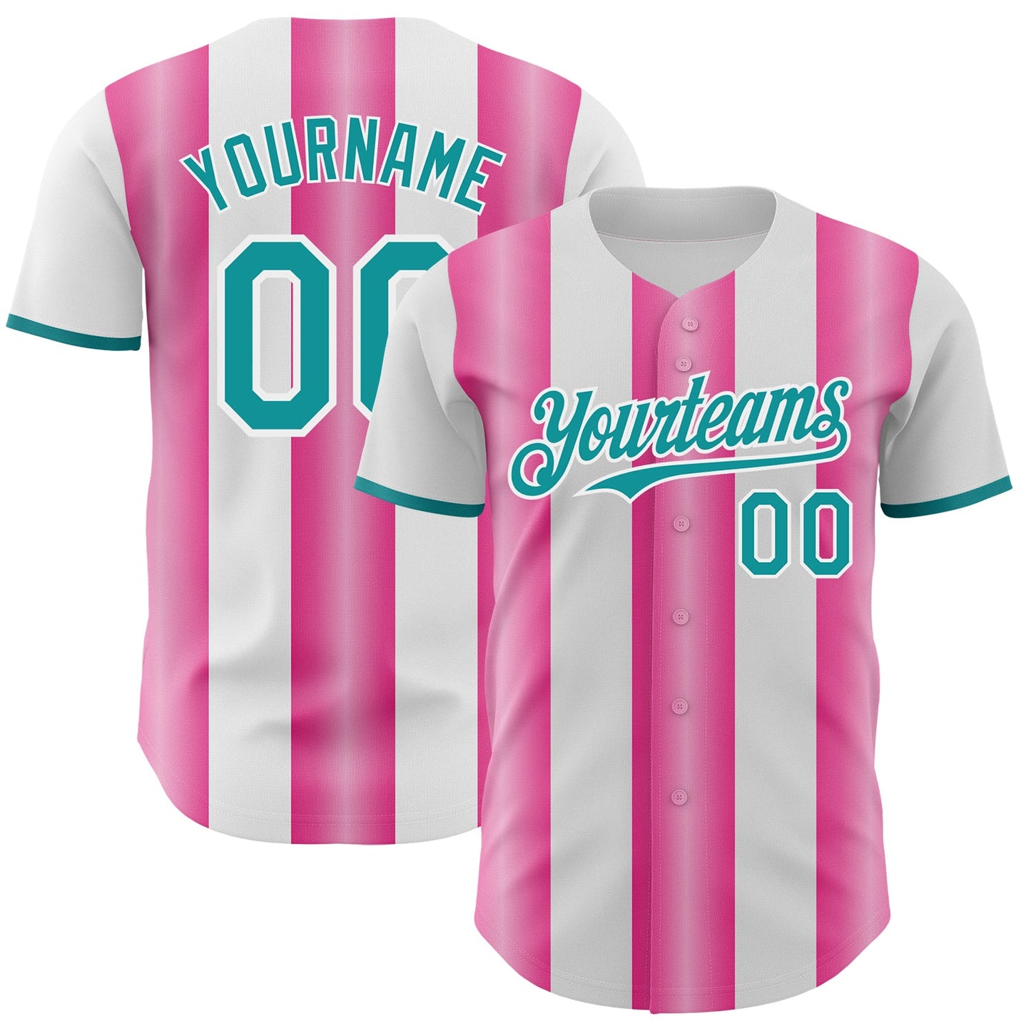 Custom White Teal-Pink Gradient Vertical Stripe Argentina Style Authentic Baseball Jersey - Main View