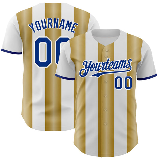 Custom White Royal-Old Gold Gradient Vertical Stripe Argentina Style Authentic Baseball Jersey - Main View