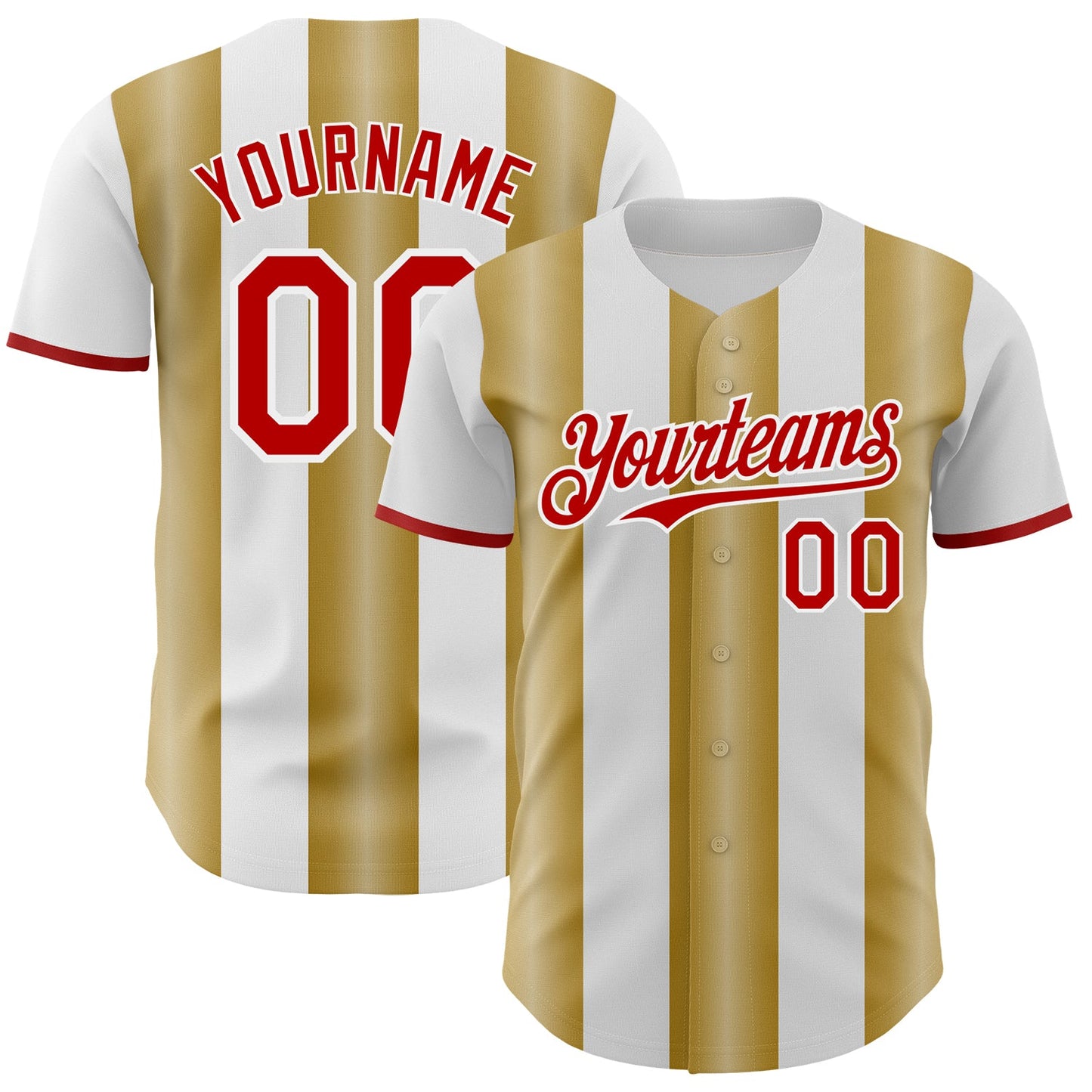 Custom White Red-Old Gold Gradient Vertical Stripe Argentina Style Authentic Baseball Jersey - Main View