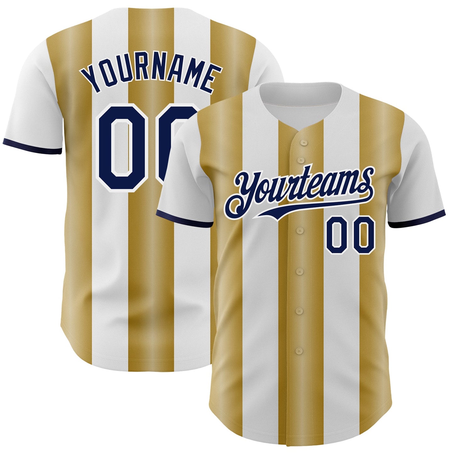 Custom White Navy-Old Gold Gradient Vertical Stripe Argentina Style Authentic Baseball Jersey - Main View