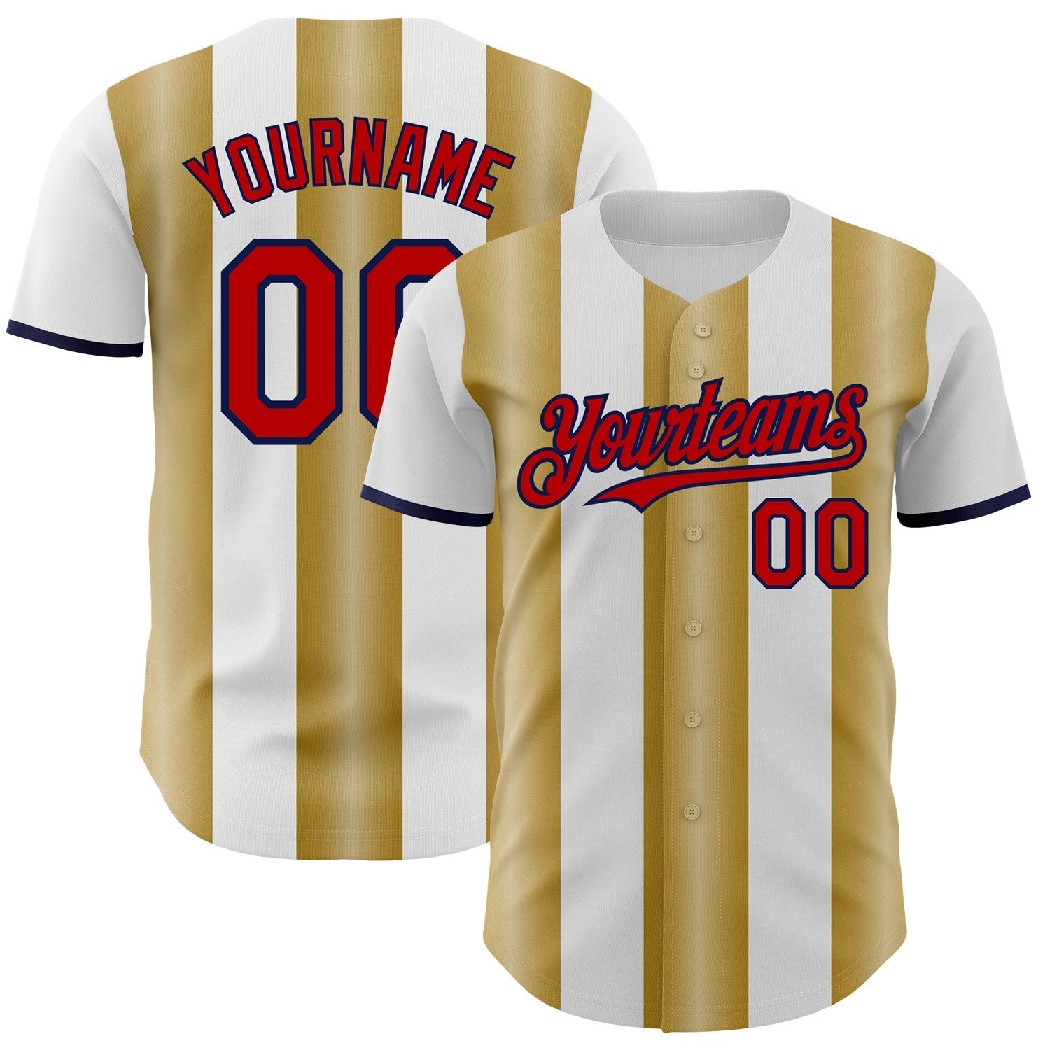 Custom White Red Old Gold-Navy Gradient Vertical Stripe Argentina Style Authentic Baseball Jersey - Main View
