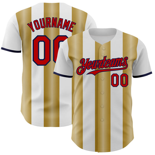 Custom White Red Old Gold-Navy Gradient Vertical Stripe Argentina Style Authentic Baseball Jersey - Main View