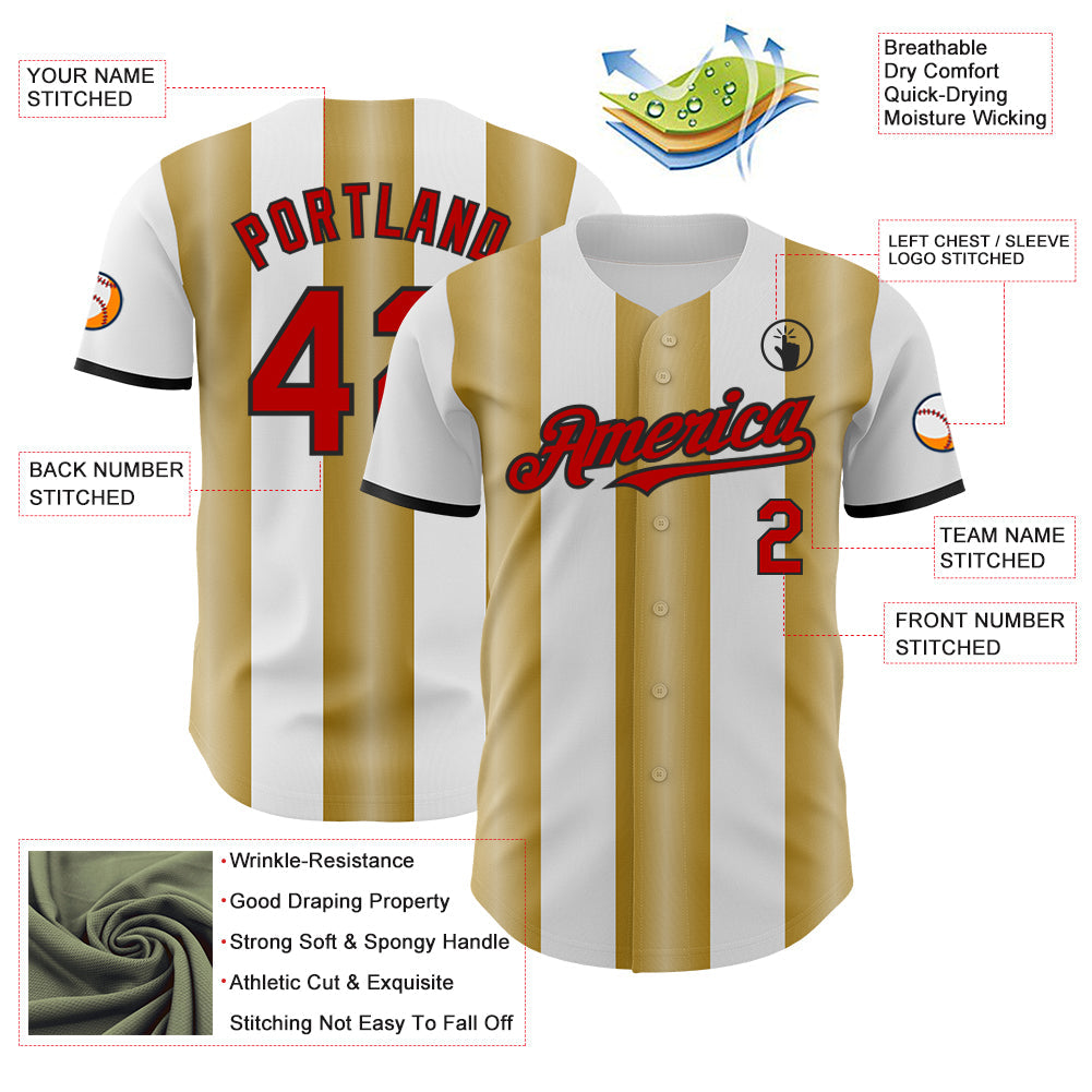 Custom White Red Old Gold-Black Gradient Vertical Stripe Argentina Style Authentic Baseball Jersey view 3