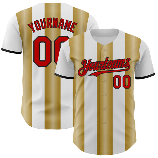 Custom White Red Old Gold-Black Gradient Vertical Stripe Argentina Style Authentic Baseball Jersey - Main View