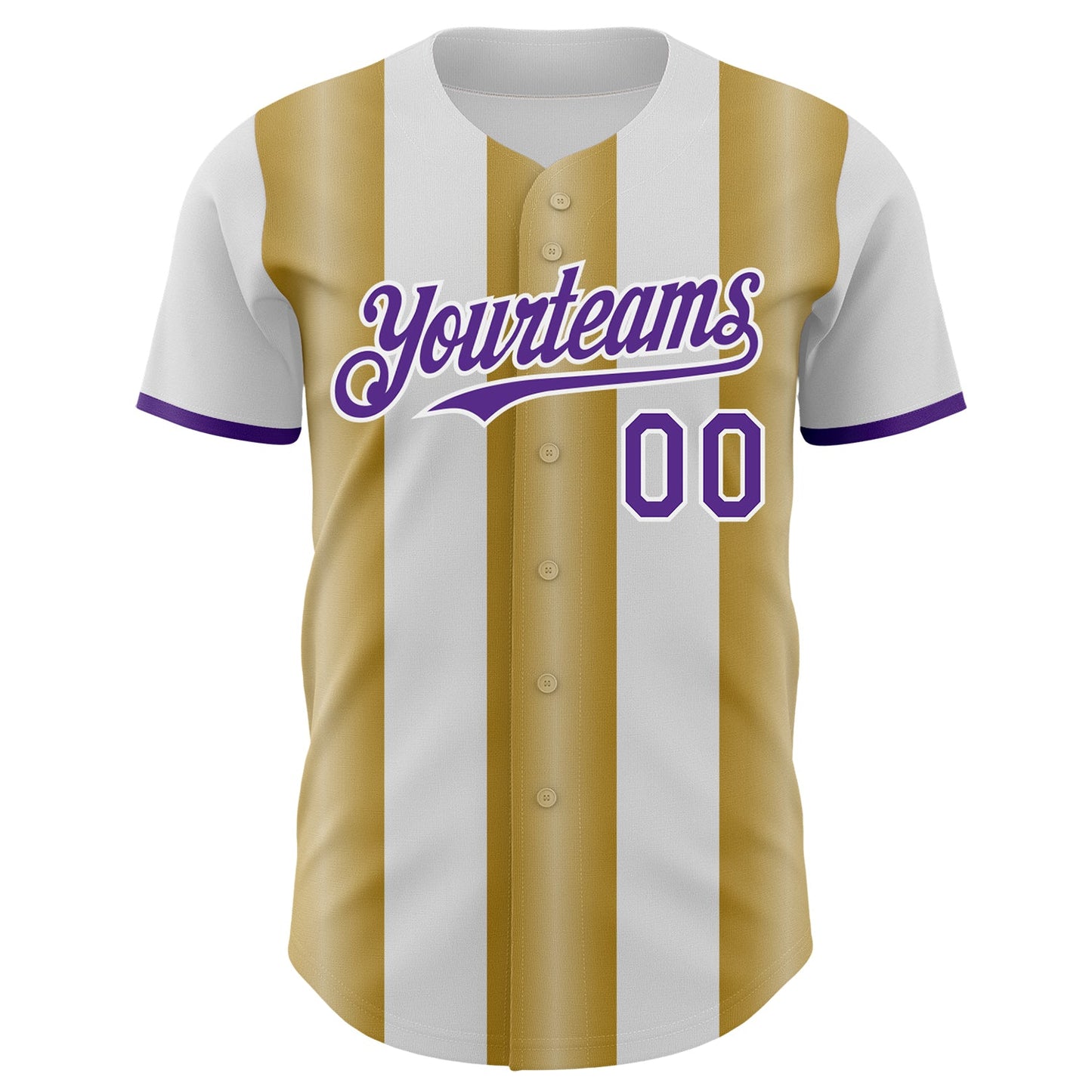 Custom White Purple-Old Gold Gradient Vertical Stripe Argentina Style Authentic Baseball Jersey view 2