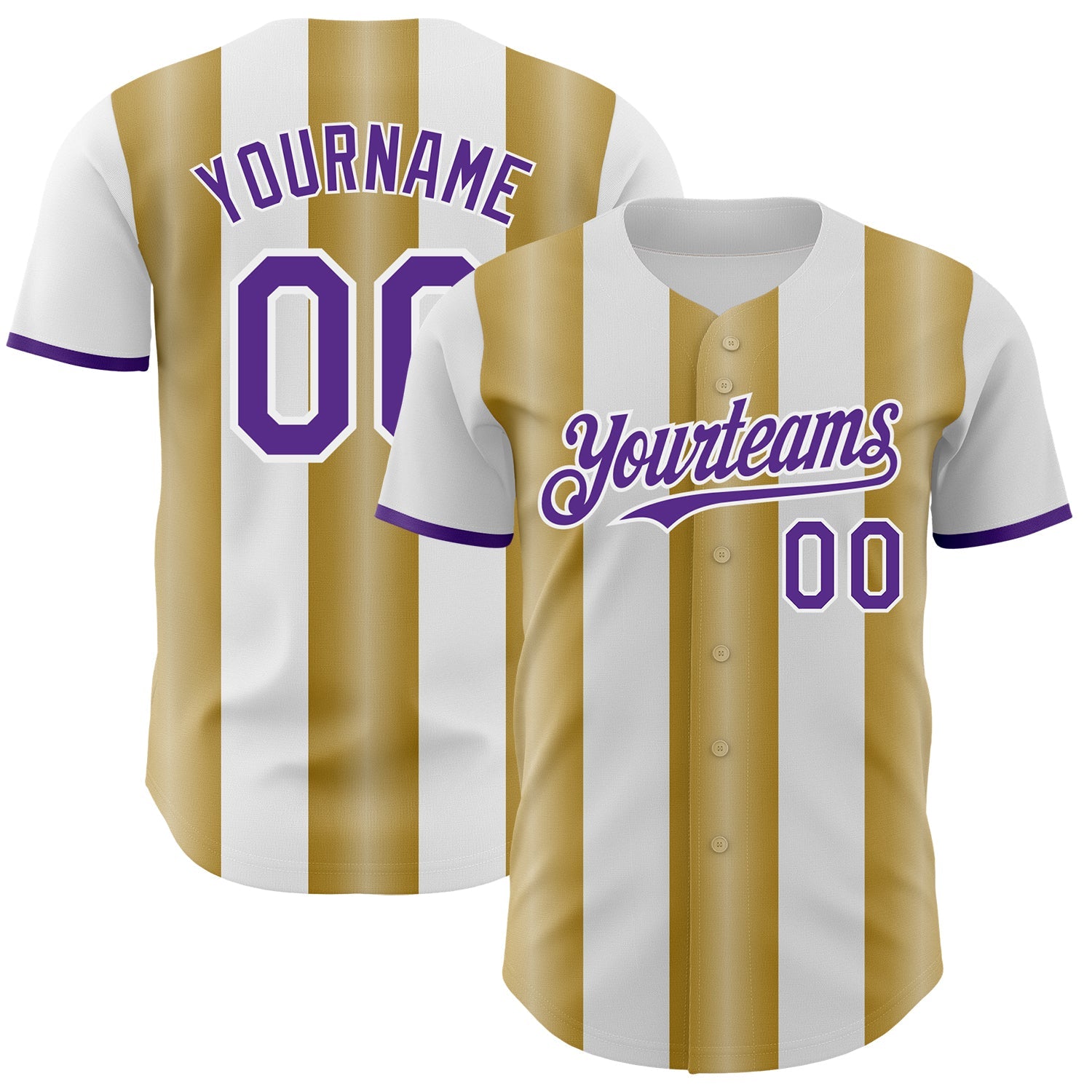Custom White Purple-Old Gold Gradient Vertical Stripe Argentina Style Authentic Baseball Jersey - Main View