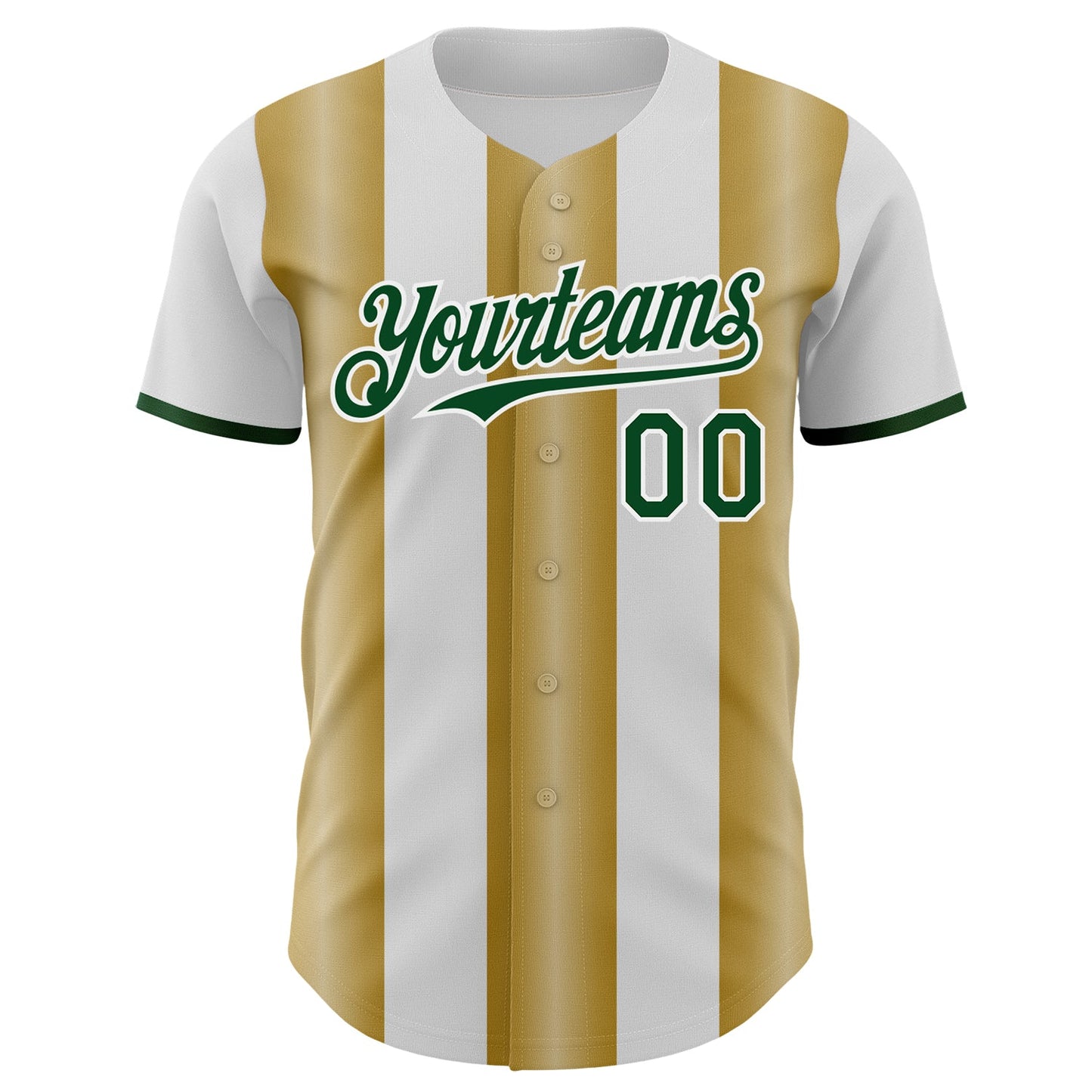 Custom White Green-Old Gold Gradient Vertical Stripe Argentina Style Authentic Baseball Jersey view 2