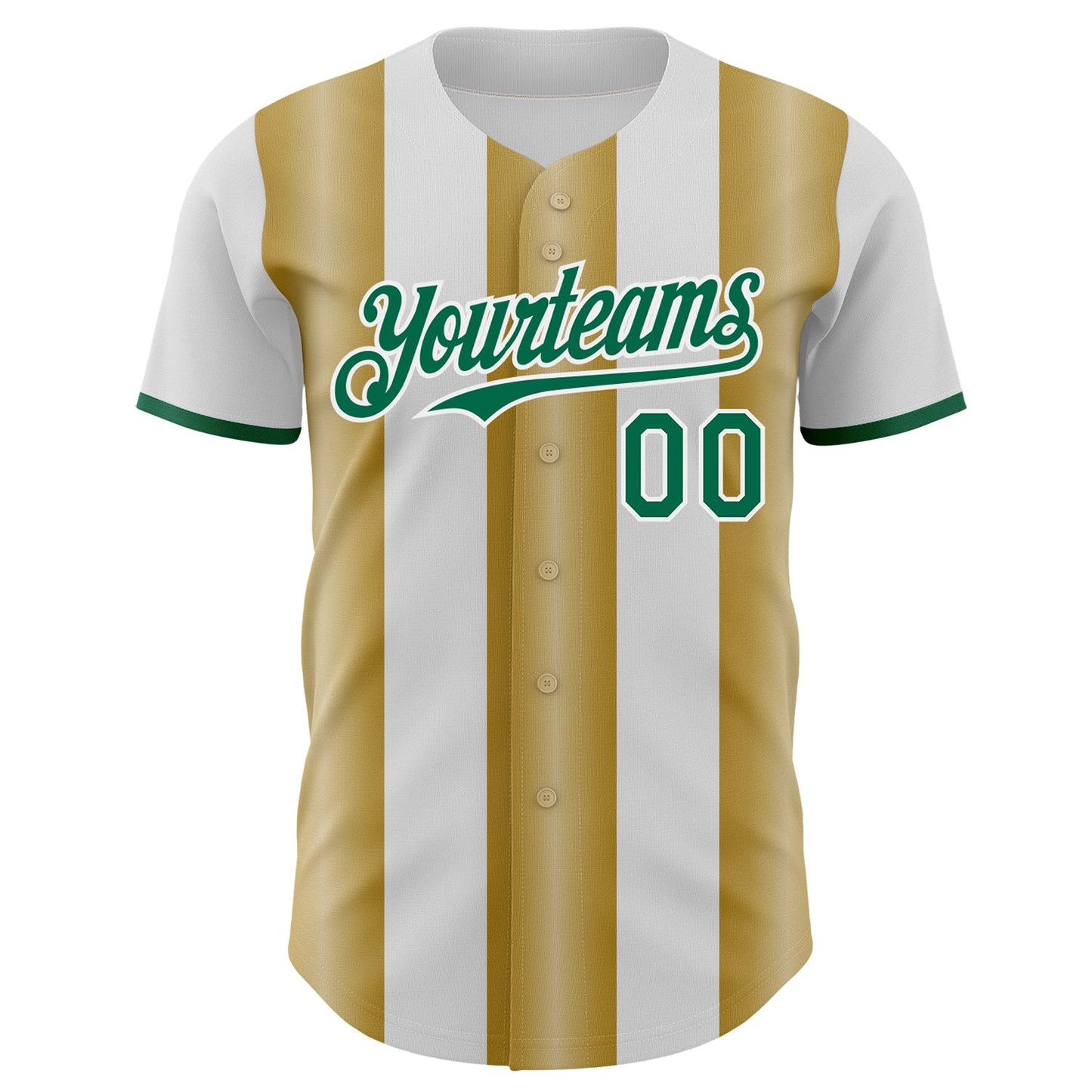 Custom White Kelly Green-Old Gold Gradient Vertical Stripe Argentina Style Authentic Baseball Jersey view 2