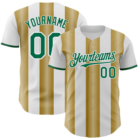Custom White Kelly Green-Old Gold Gradient Vertical Stripe Argentina Style Authentic Baseball Jersey - Main View
