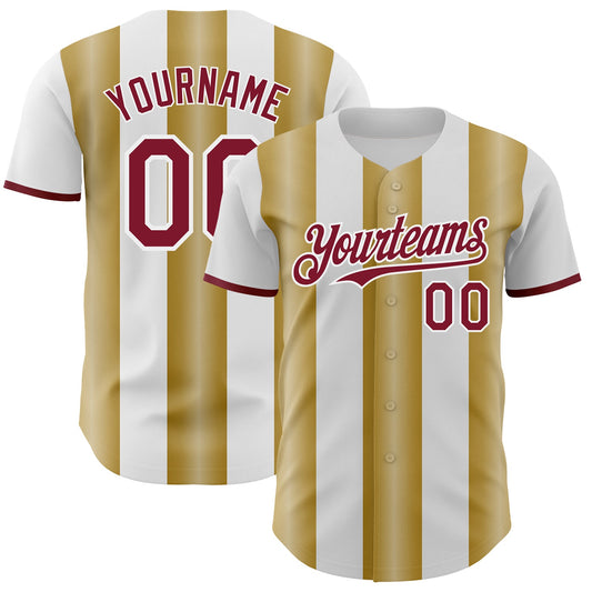 Custom White Crimson-Old Gold Gradient Vertical Stripe Argentina Style Authentic Baseball Jersey - Main View