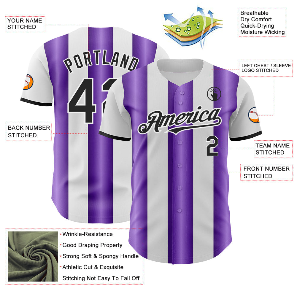Custom White Black-Purple Gradient Vertical Stripe Argentina Style Authentic Baseball Jersey view 3