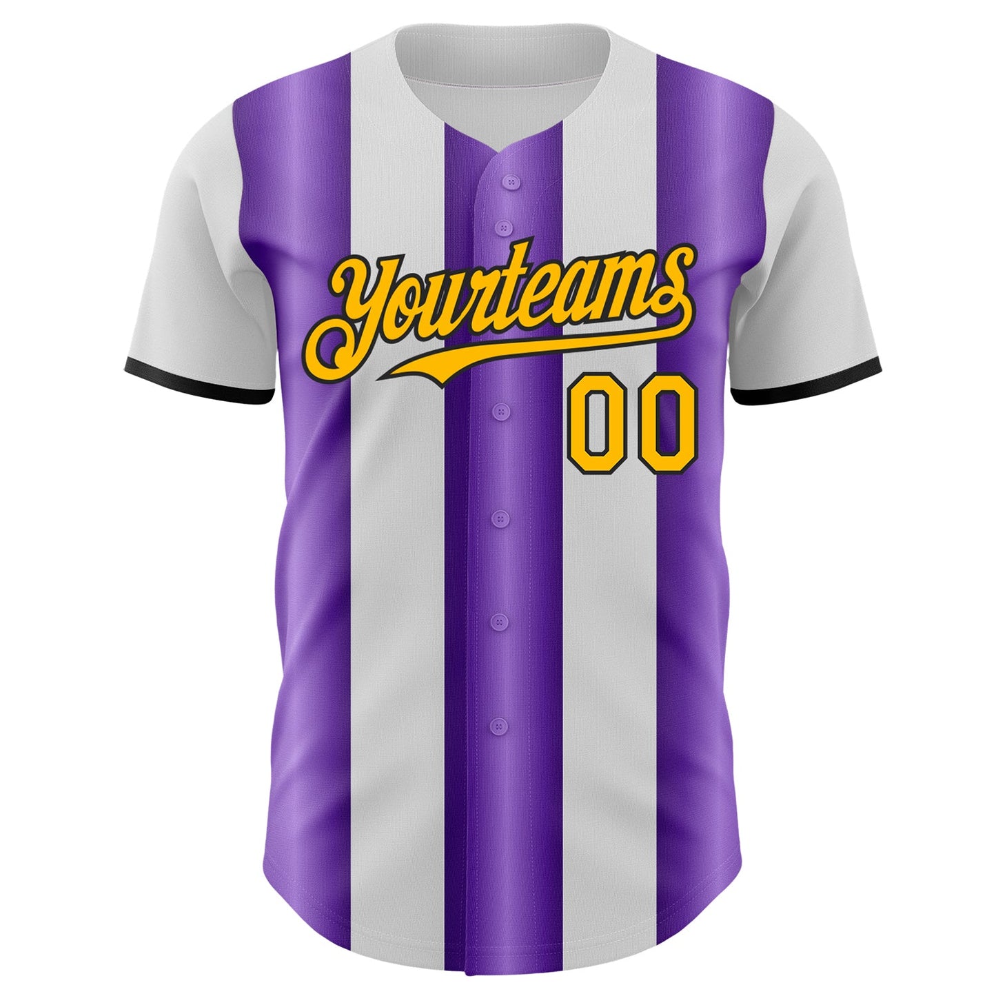 Custom White Gold Purple-Black Gradient Vertical Stripe Argentina Style Authentic Baseball Jersey view 2