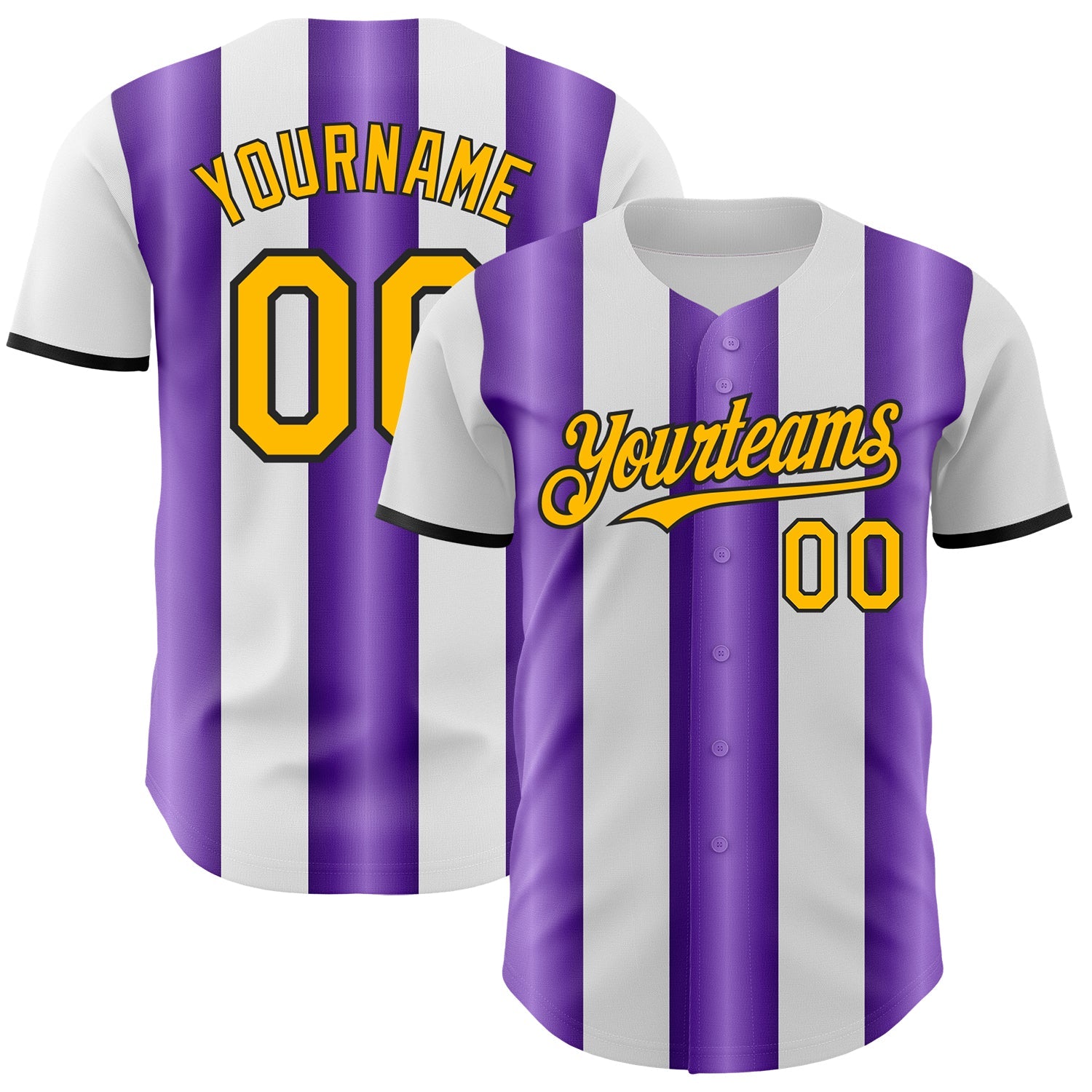 Custom White Gold Purple-Black Gradient Vertical Stripe Argentina Style Authentic Baseball Jersey - Main View