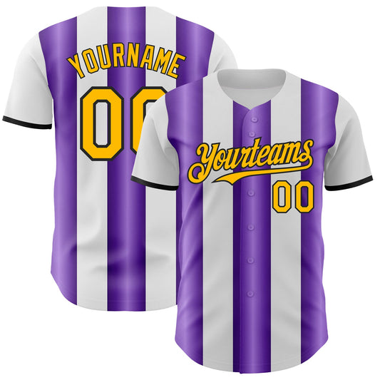 Custom White Gold Purple-Black Gradient Vertical Stripe Argentina Style Authentic Baseball Jersey - Main View