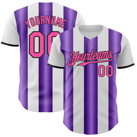 Custom White Pink Purple-Black Gradient Vertical Stripe Argentina Style Authentic Baseball Jersey - Main View