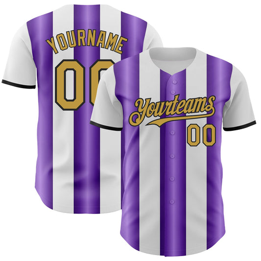 Custom White Old Gold Purple-Black Gradient Vertical Stripe Argentina Style Authentic Baseball Jersey - Main View