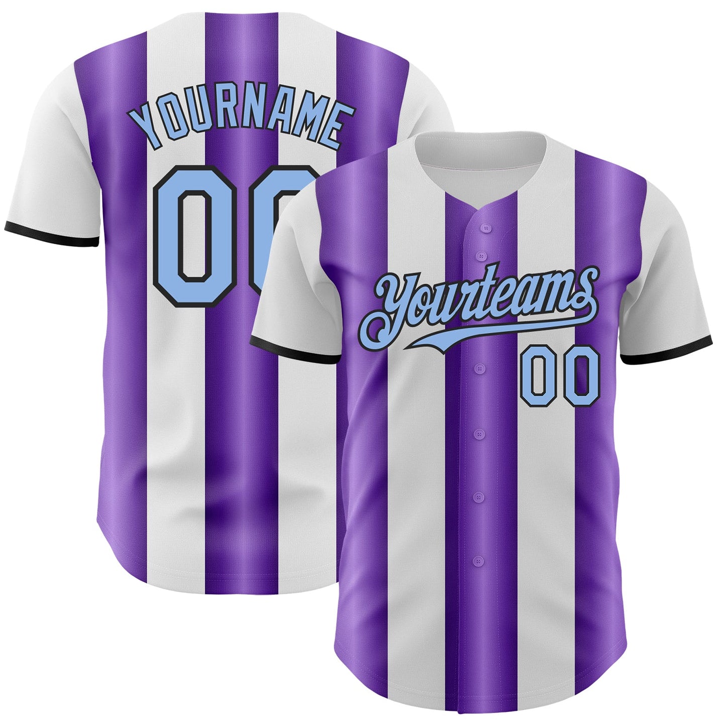 Custom White Light Blue Purple-Black Gradient Vertical Stripe Argentina Style Authentic Baseball Jersey - Main View
