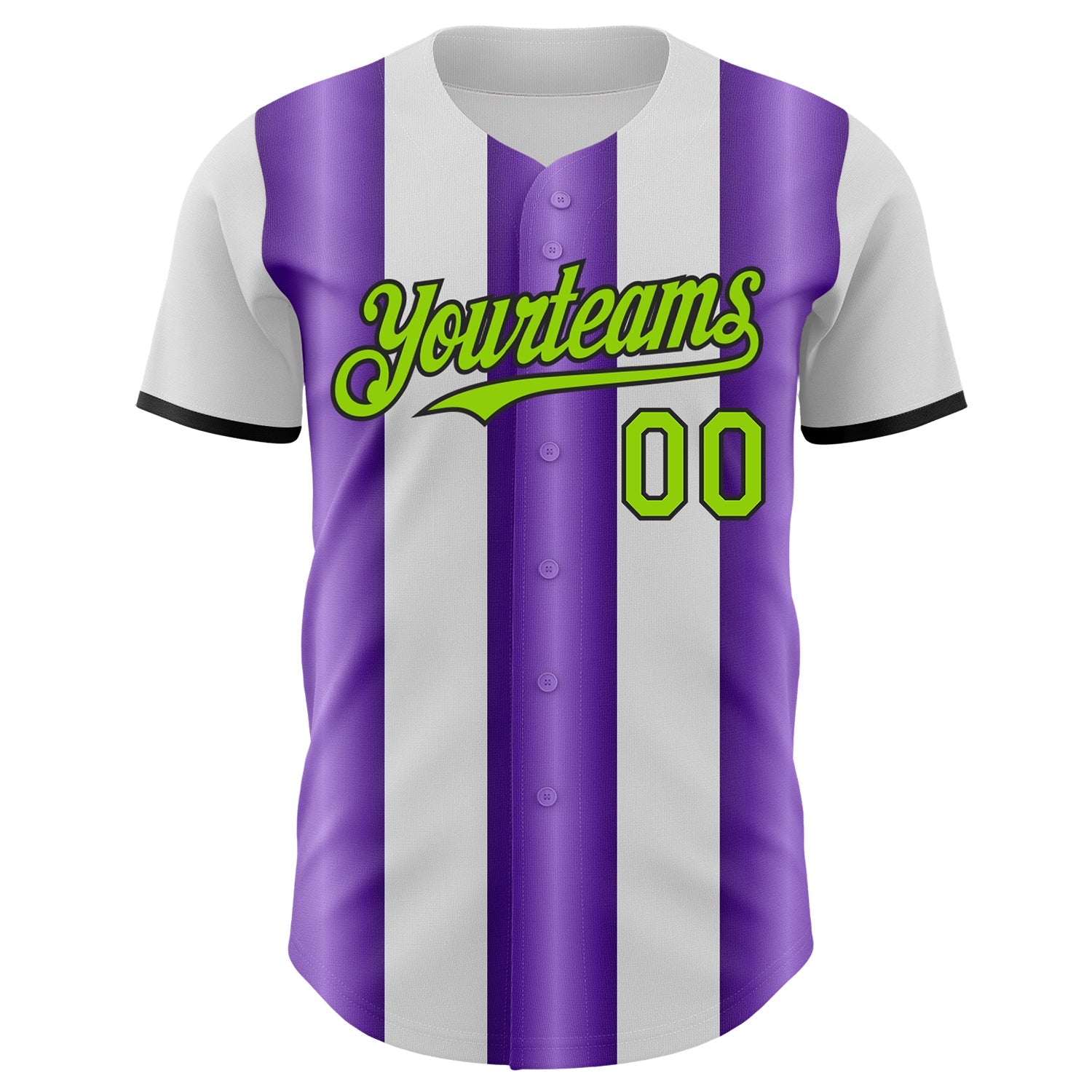 Custom White Neon Green Purple-Black Gradient Vertical Stripe Argentina Style Authentic Baseball Jersey view 2