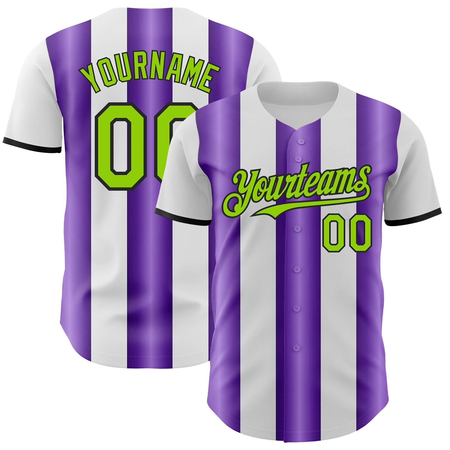 Custom White Neon Green Purple-Black Gradient Vertical Stripe Argentina Style Authentic Baseball Jersey - Main View