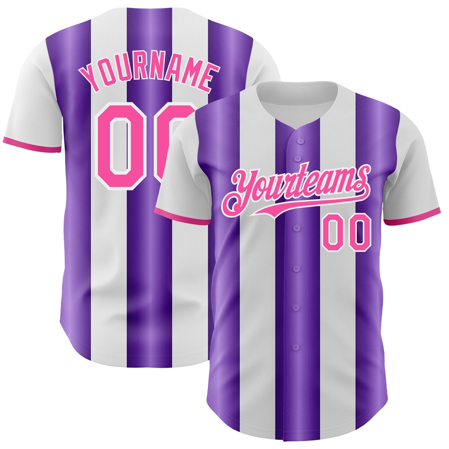 Custom White Pink-Purple Gradient Vertical Stripe Argentina Style Authentic Baseball Jersey - Main View