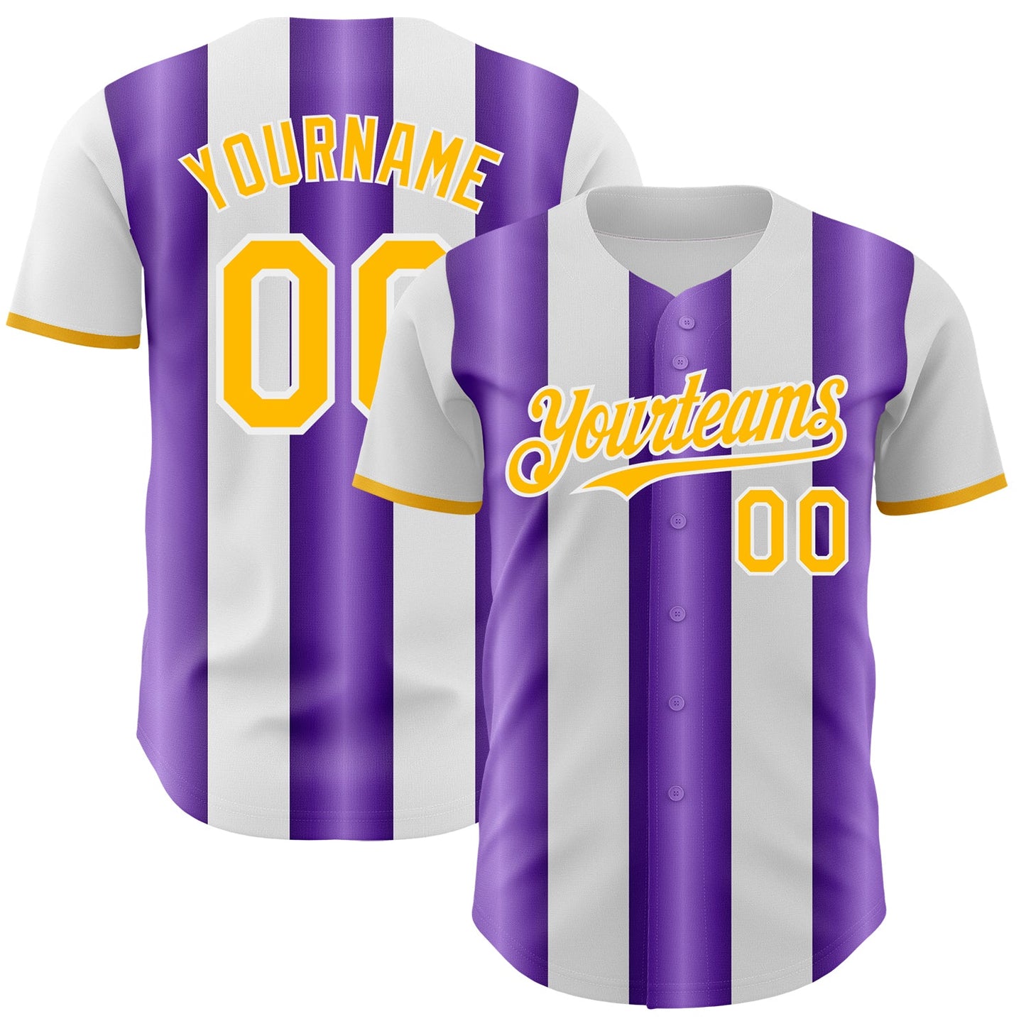 Custom White Gold-Purple Gradient Vertical Stripe Argentina Style Authentic Baseball Jersey - Main View
