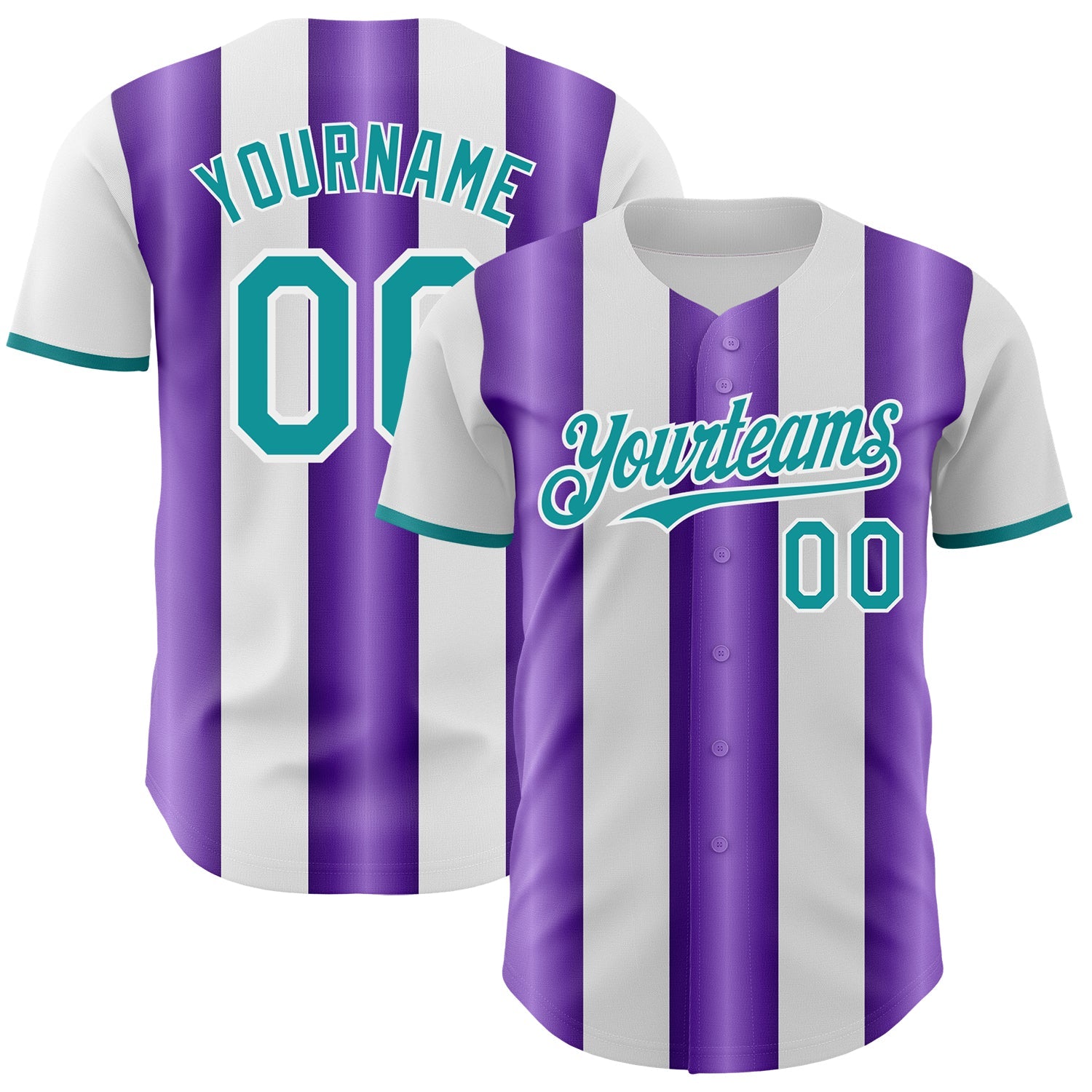 Custom White Teal-Purple Gradient Vertical Stripe Argentina Style Authentic Baseball Jersey - Main View