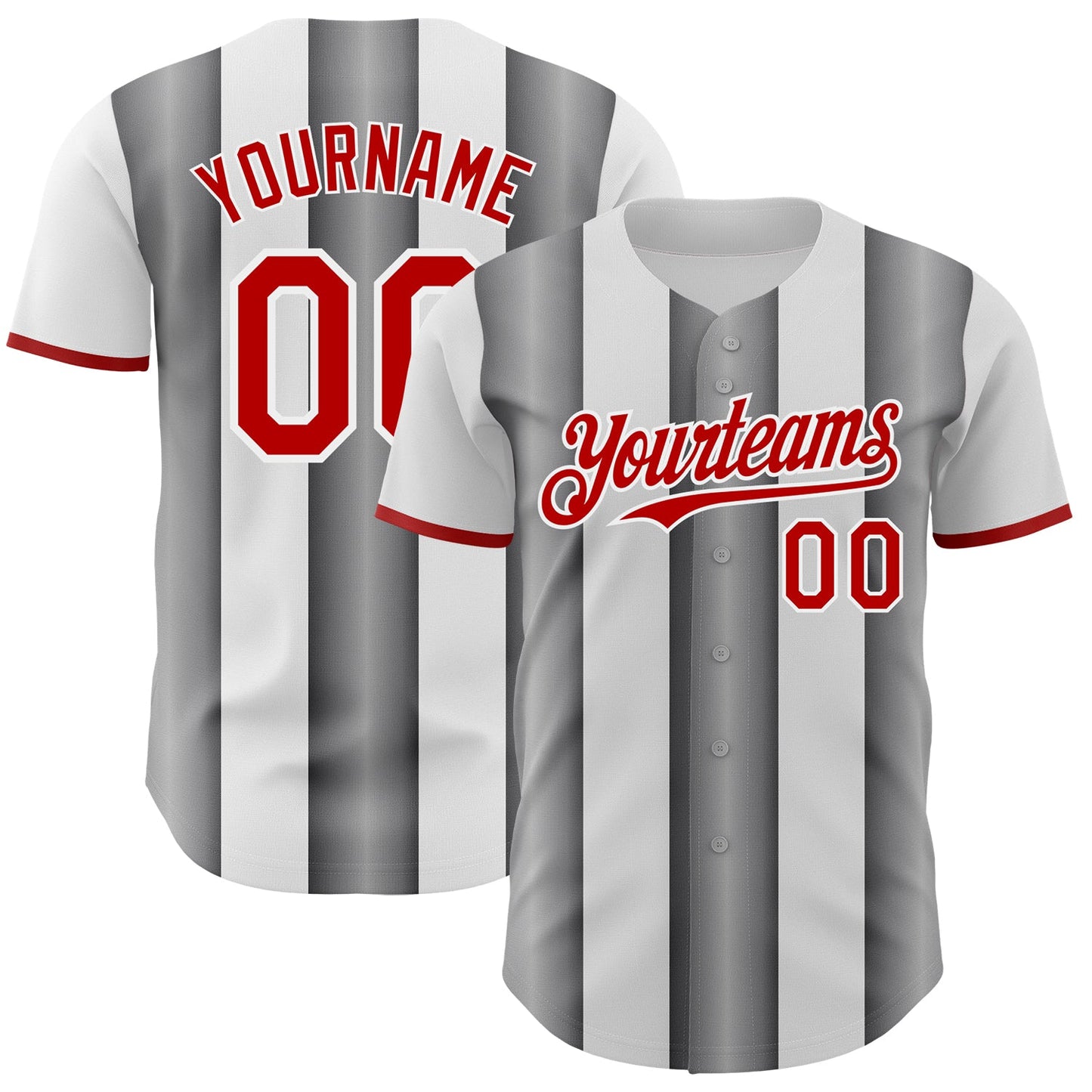 Custom White Red-Steel Gray Gradient Vertical Stripe Argentina Style Authentic Baseball Jersey - Main View