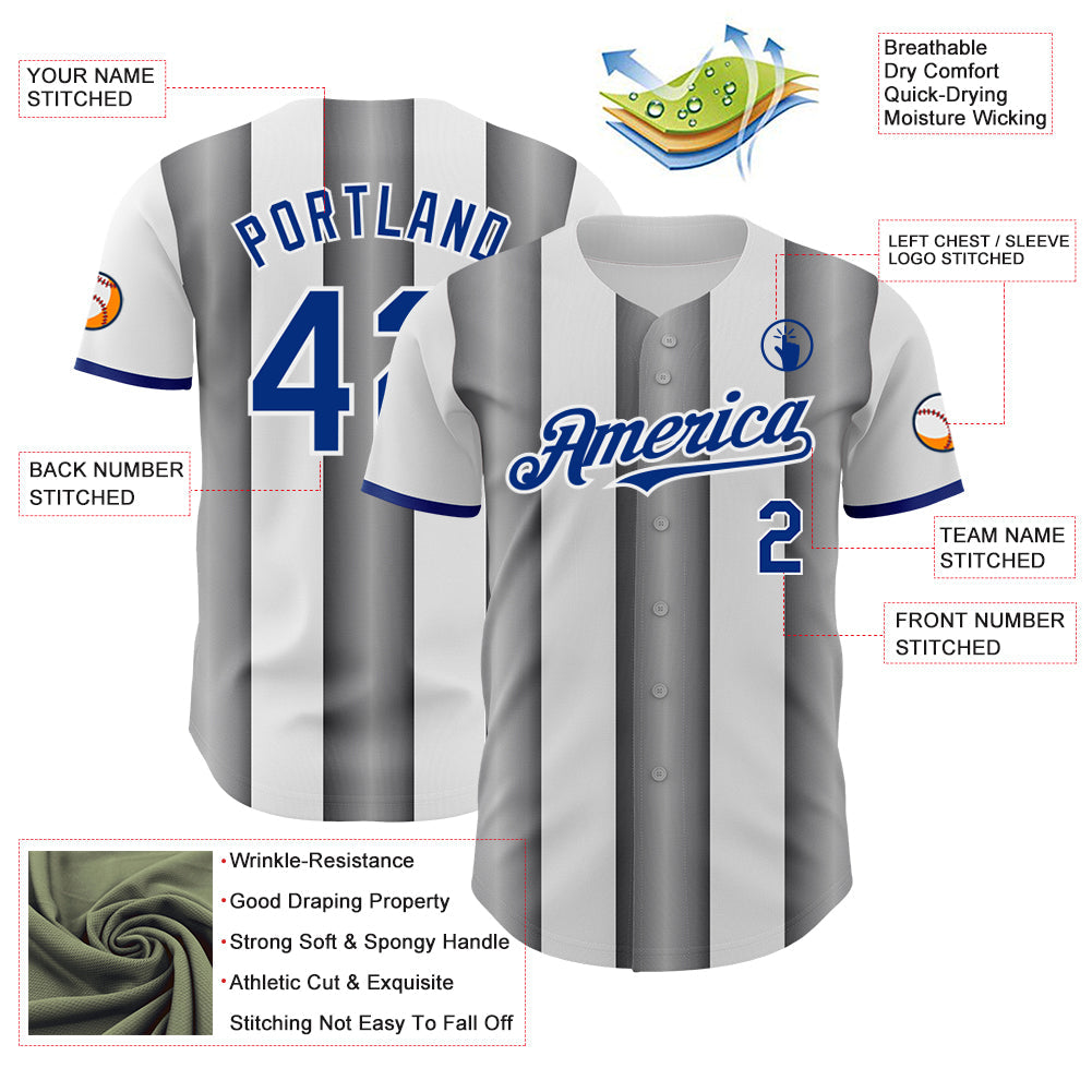 Custom White Royal-Steel Gray Gradient Vertical Stripe Argentina Style Authentic Baseball Jersey view 3