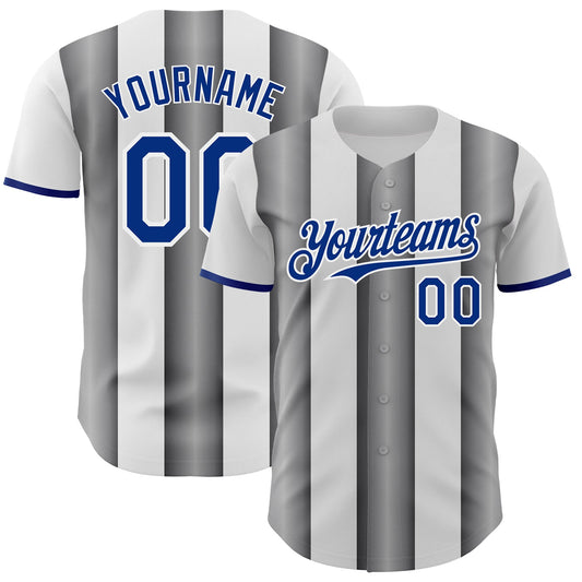 Custom White Royal-Steel Gray Gradient Vertical Stripe Argentina Style Authentic Baseball Jersey - Main View
