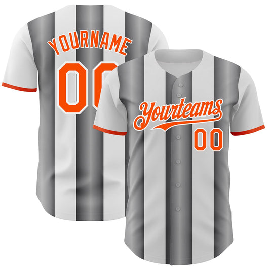 Custom White Orange-Steel Gray Gradient Vertical Stripe Argentina Style Authentic Baseball Jersey - Main View