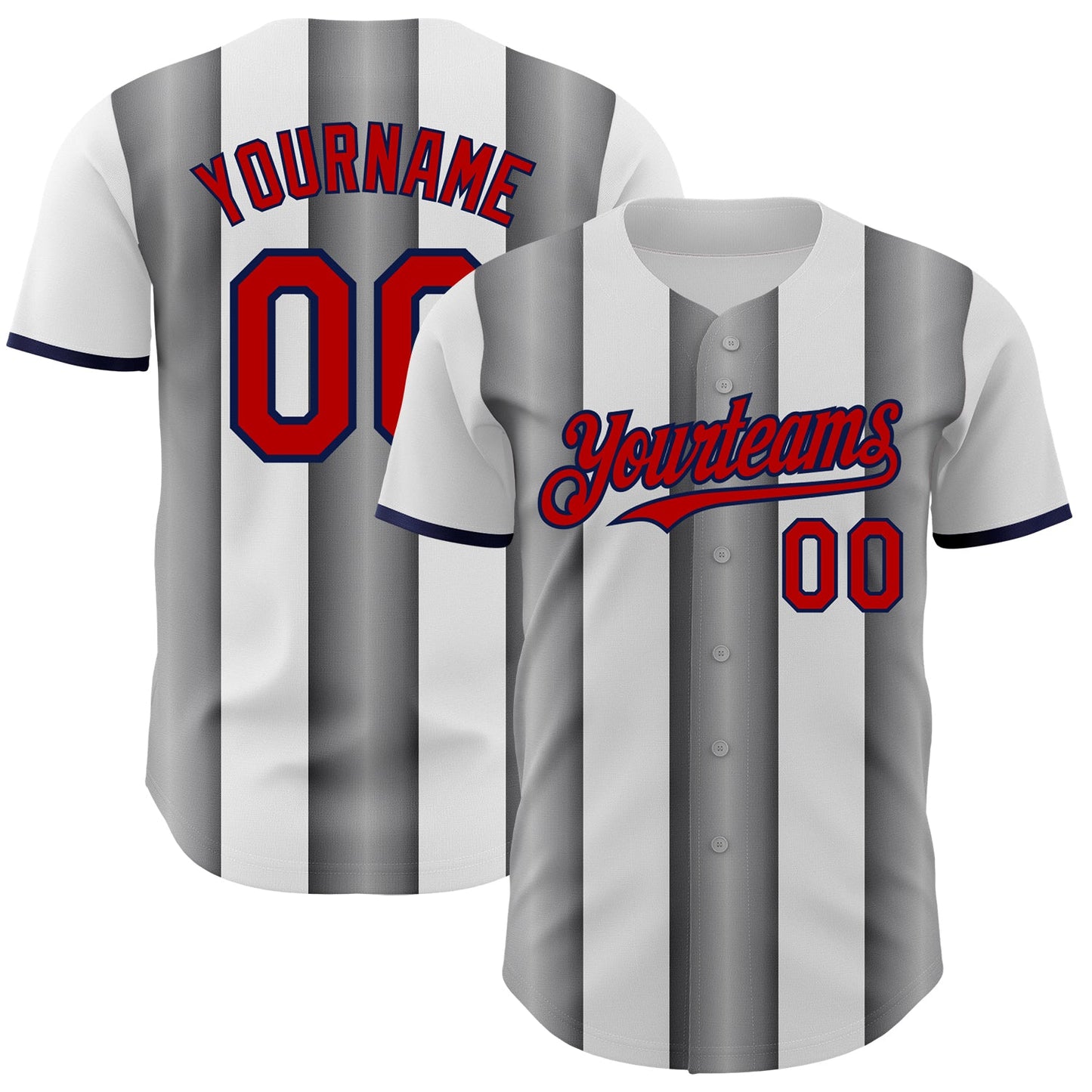 Custom White Red Steel Gray-Navy Gradient Vertical Stripe Argentina Style Authentic Baseball Jersey - Main View