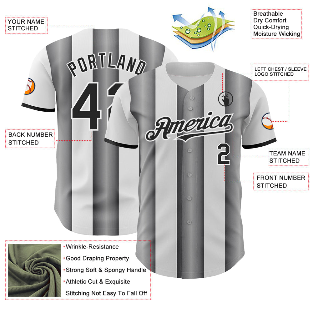 Custom White Black-Steel Gray Gradient Vertical Stripe Argentina Style Authentic Baseball Jersey view 3
