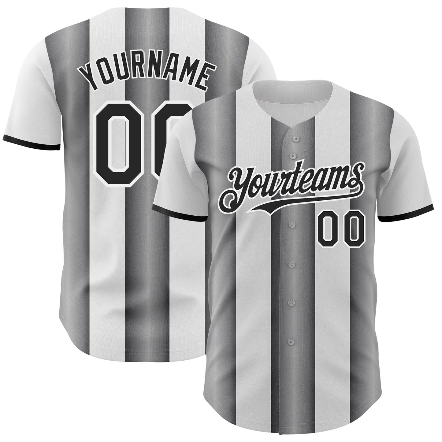 Custom White Black-Steel Gray Gradient Vertical Stripe Argentina Style Authentic Baseball Jersey - Main View