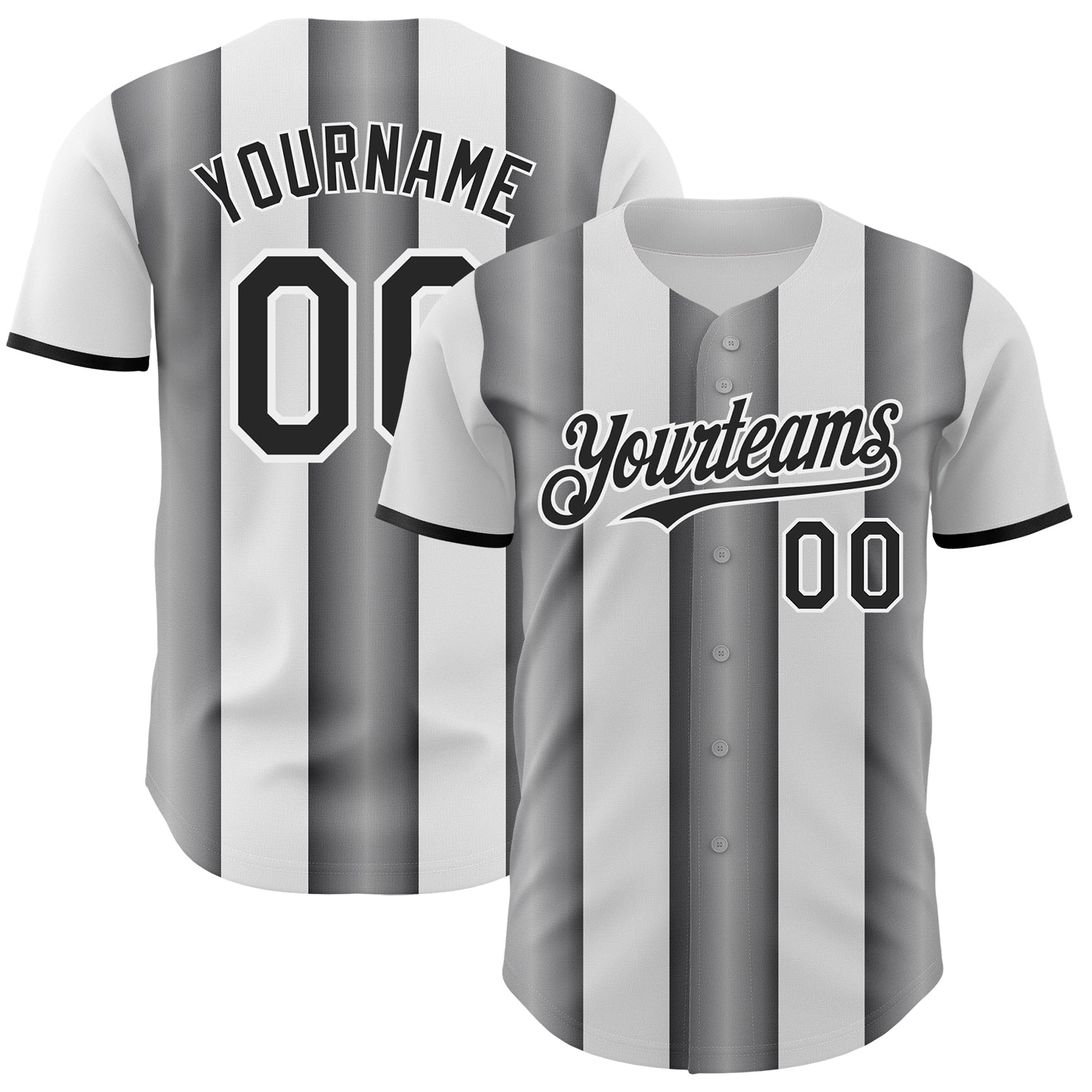 Custom White Black-Steel Gray Gradient Vertical Stripe Argentina Style Authentic Baseball Jersey - Main View