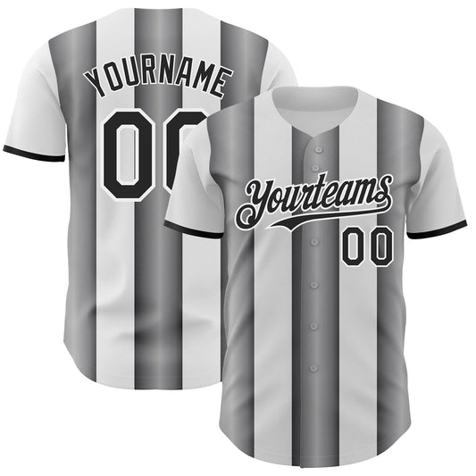Custom White Black-Steel Gray Gradient Vertical Stripe Argentina Style Authentic Baseball Jersey - Main View
