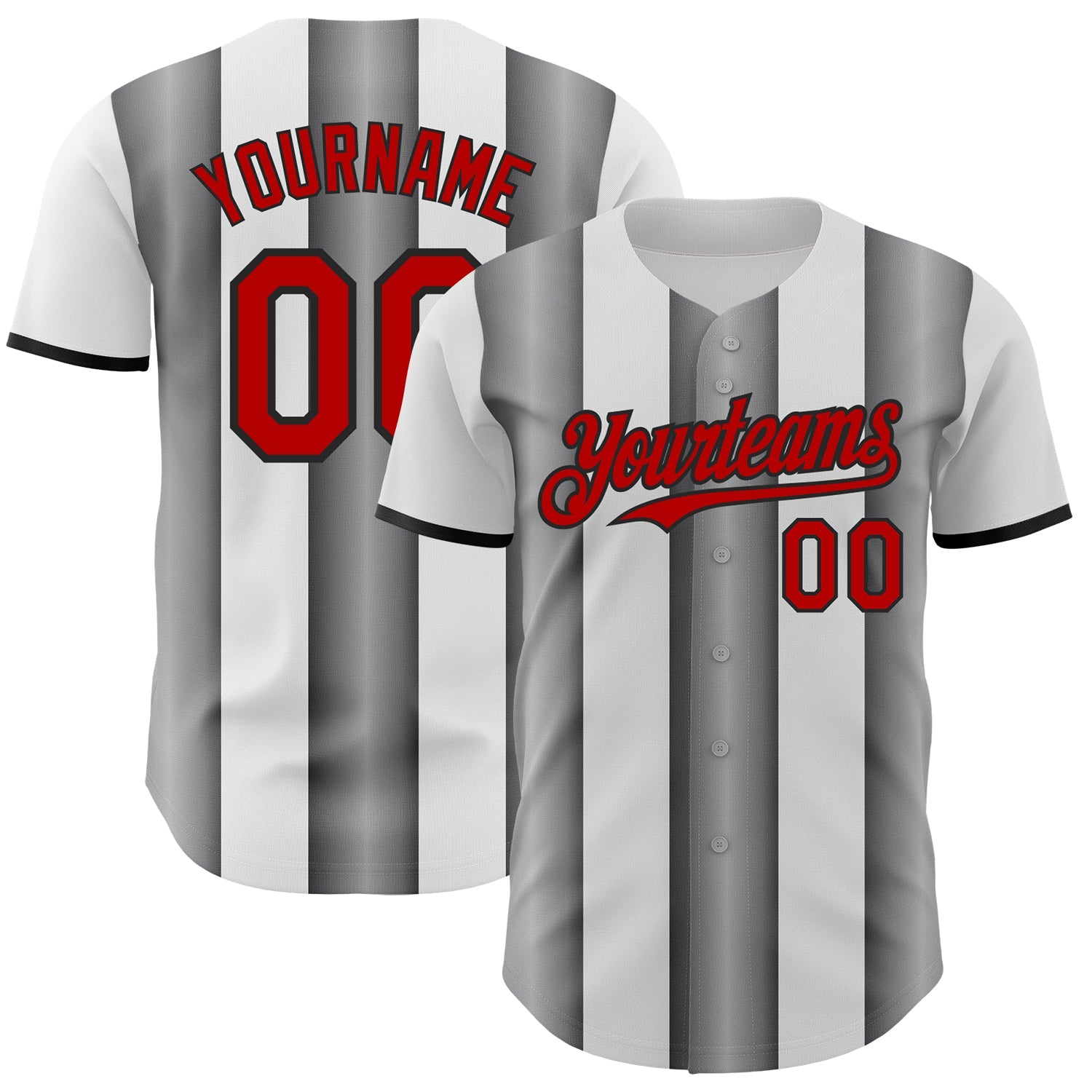 Custom White Red Steel Gray-Black Gradient Vertical Stripe Argentina Style Authentic Baseball Jersey - Main View