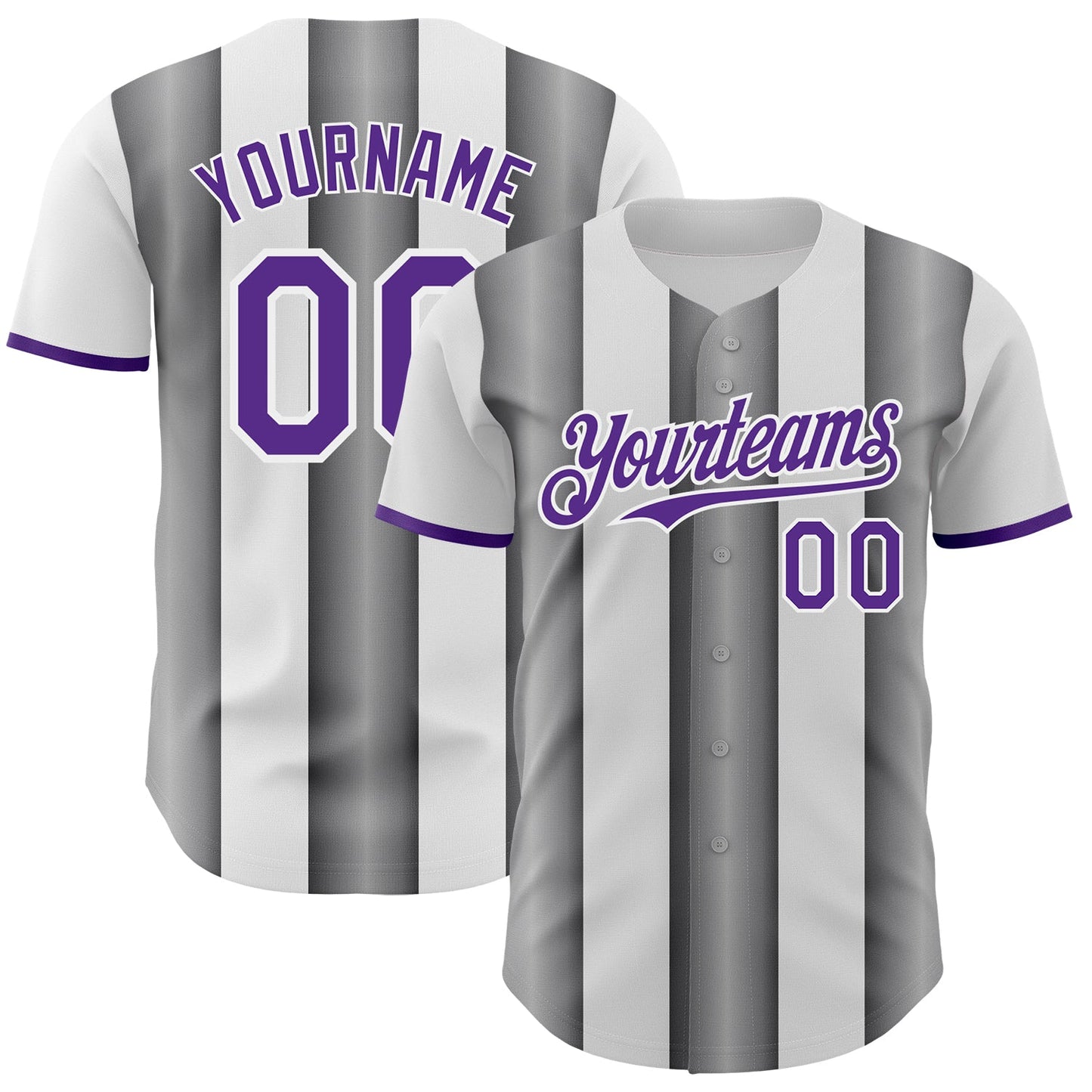 Custom White Purple-Steel Gray Gradient Vertical Stripe Argentina Style Authentic Baseball Jersey - Main View