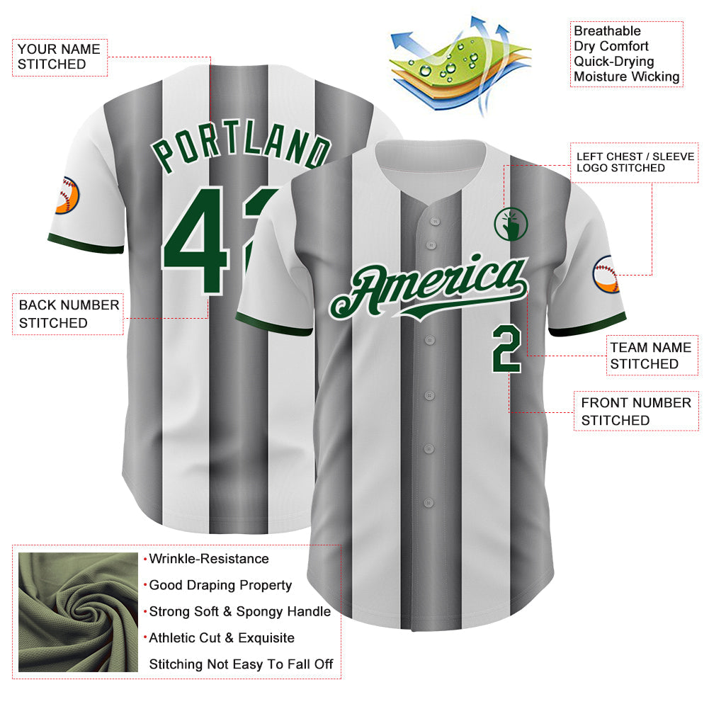 Custom White Green-Steel Gray Gradient Vertical Stripe Argentina Style Authentic Baseball Jersey view 3