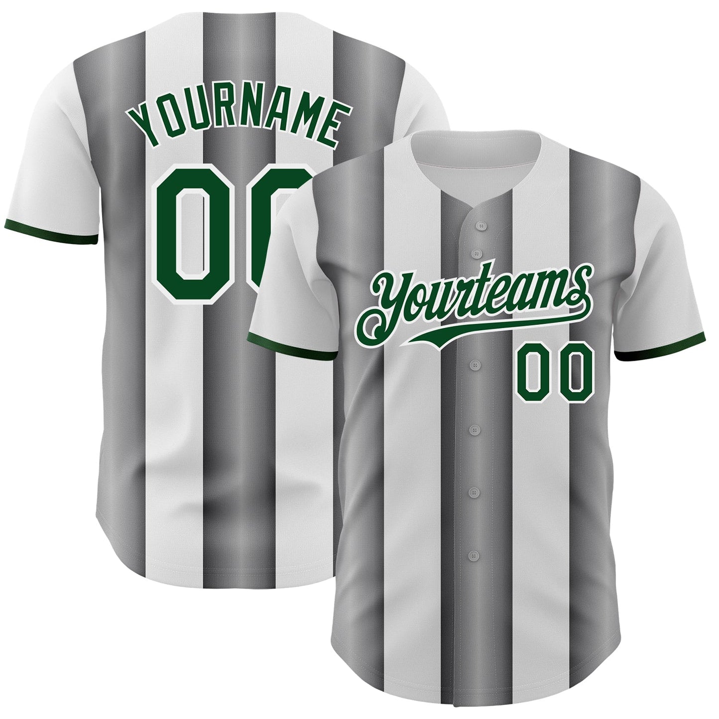 Custom White Green-Steel Gray Gradient Vertical Stripe Argentina Style Authentic Baseball Jersey - Main View