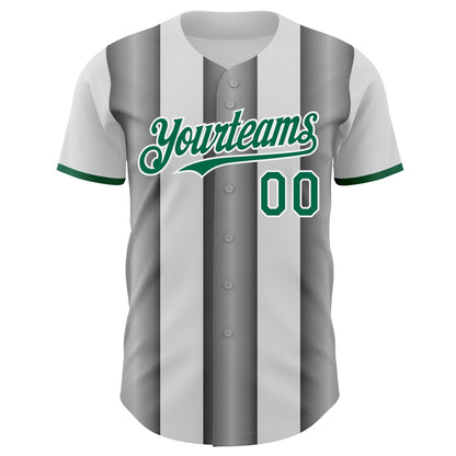 Custom White Kelly Green-Steel Gray Gradient Vertical Stripe Argentina Style Authentic Baseball Jersey view 2