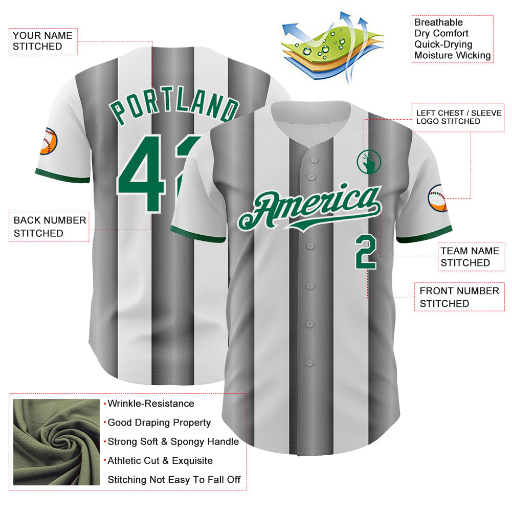 Custom White Kelly Green-Steel Gray Gradient Vertical Stripe Argentina Style Authentic Baseball Jersey view 3