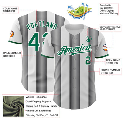 Custom White Kelly Green-Steel Gray Gradient Vertical Stripe Argentina Style Authentic Baseball Jersey view 3