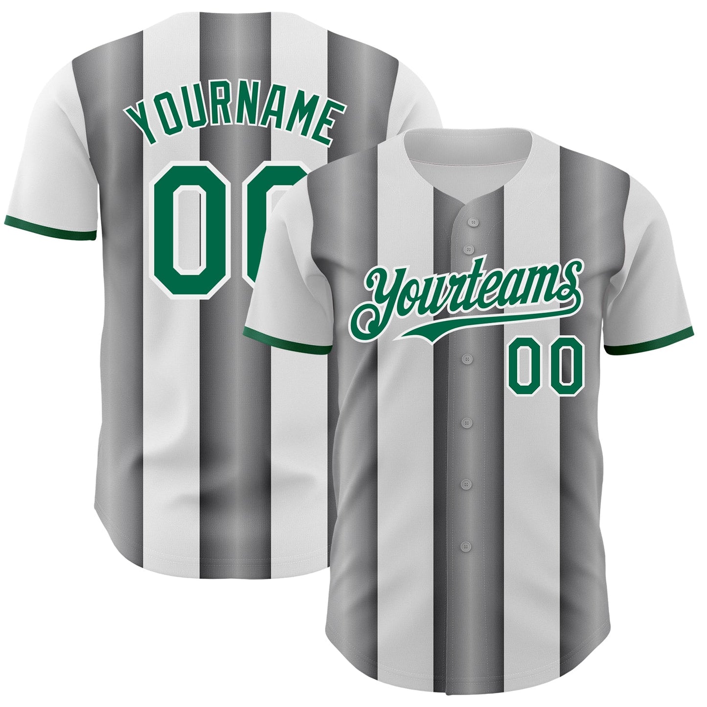 Custom White Kelly Green-Steel Gray Gradient Vertical Stripe Argentina Style Authentic Baseball Jersey - Main View