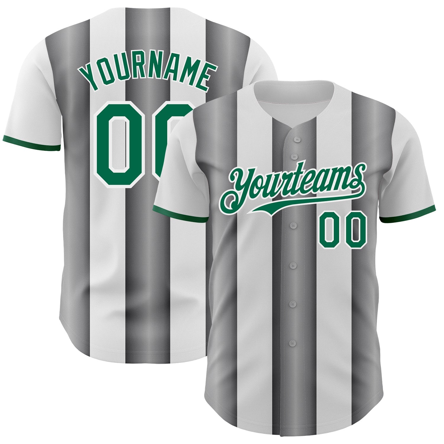 Custom White Kelly Green-Steel Gray Gradient Vertical Stripe Argentina Style Authentic Baseball Jersey - Main View