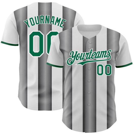 Custom White Kelly Green-Steel Gray Gradient Vertical Stripe Argentina Style Authentic Baseball Jersey - Main View