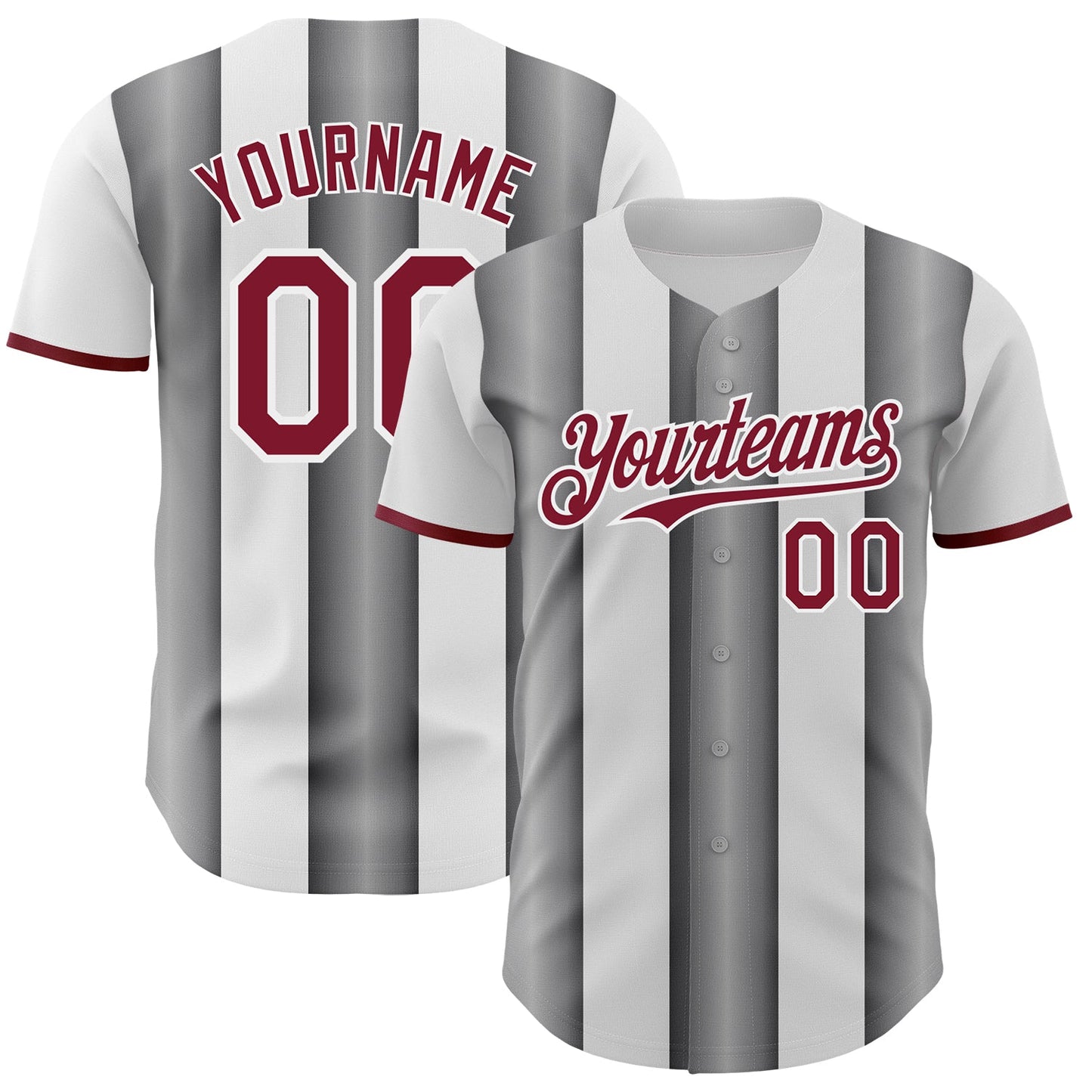 Custom White Crimson-Steel Gray Gradient Vertical Stripe Argentina Style Authentic Baseball Jersey - Main View